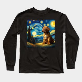 Starry Dogue de Bordeaux Portrait - Dog Portrait Long Sleeve T-Shirt